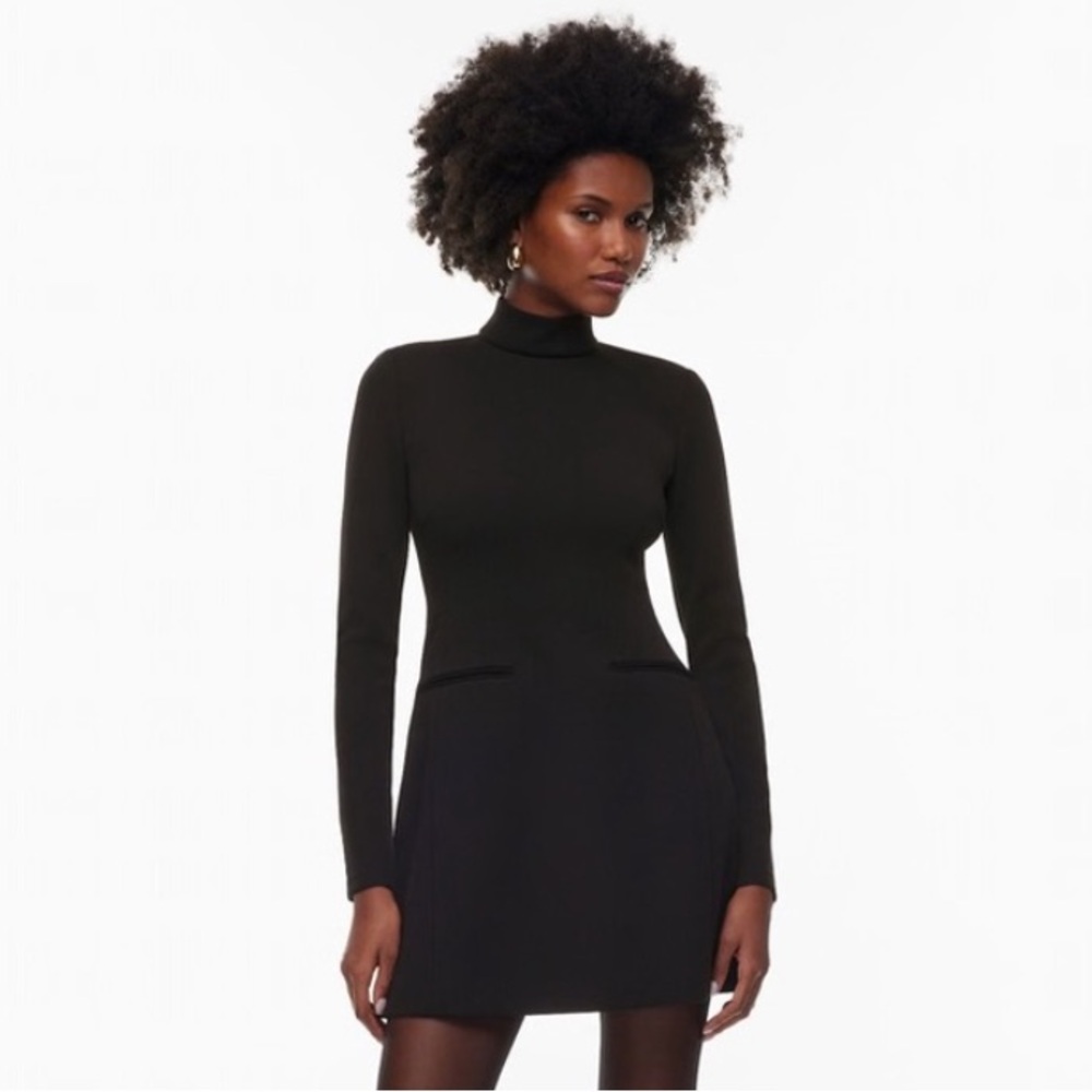 Aritzia Babaton Black Mockneck Hourglass Hugging Full Sleeve Mini Dress (Size 2)